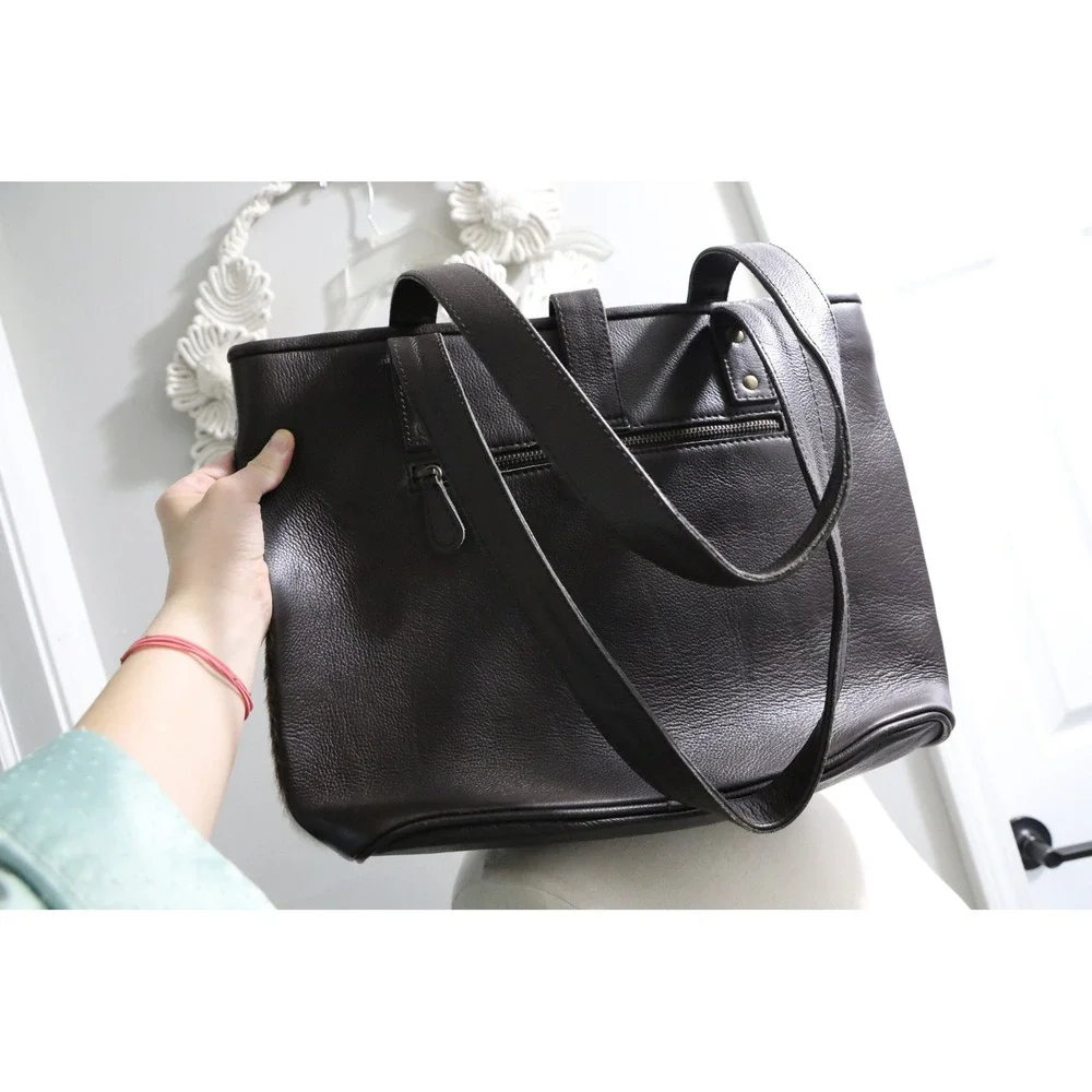 Western Linen Cowhide Fur Leather Tote Bag Brown White Animal Print Shoulder Bag